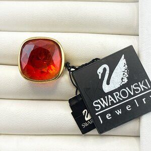 Swarovski Ring Swan Signed Sterling Silver Cocktail Red 7 Crystal Gold Plated